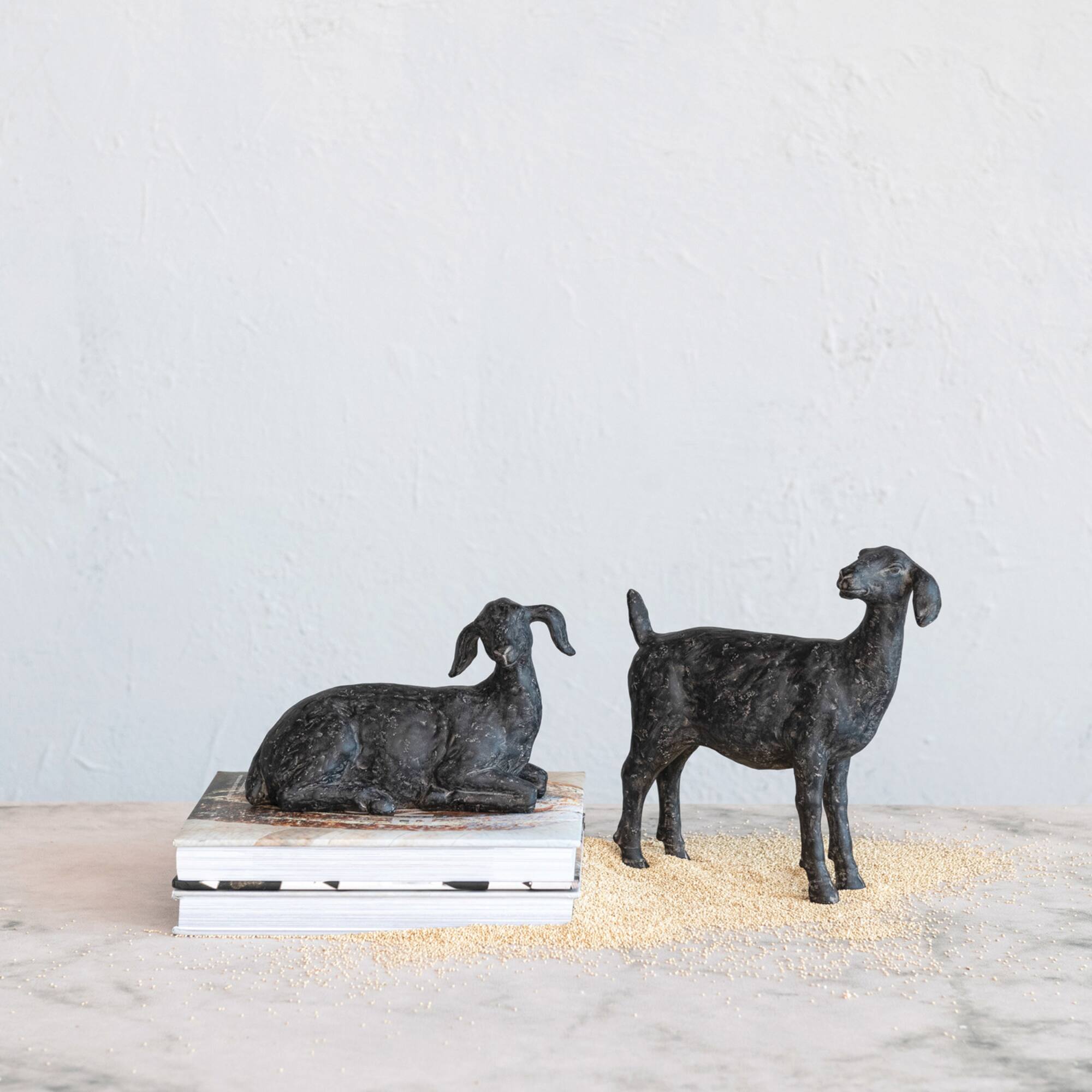 Hello Honey® 9" Black Lying in Rest Goat Accent Décor with Cast Iron Finish